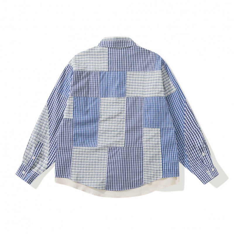 Unisex Oversize-Patchwork-Overshirt aus leichter Baumwollmischung mit Karo‑Design und Hemdkragen Nord Taschen