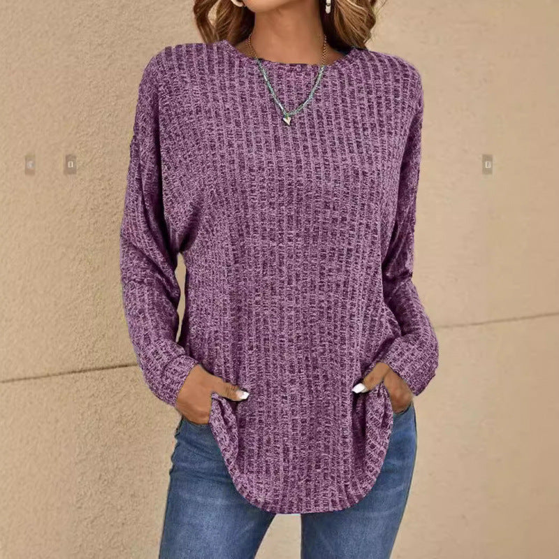Damen Oversized Struktur-Strickpullover mit Rundhals und Eingrifftaschen Nord Taschen