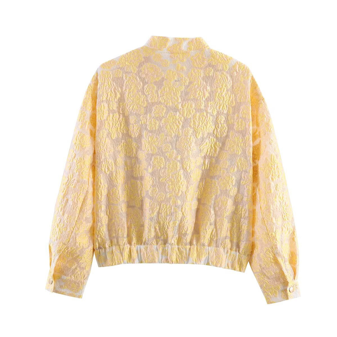 Damen Geprägte Bomberjacke mit Blumenjacquard, Reißverschluss und aufgesetzten Taschen Nord Taschen