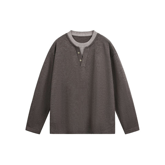 Unisex Lässiges Oversize‑Sweatshirt mit Henley‑Knopfleiste und geripptem Layer‑Kragen Nord Taschen
