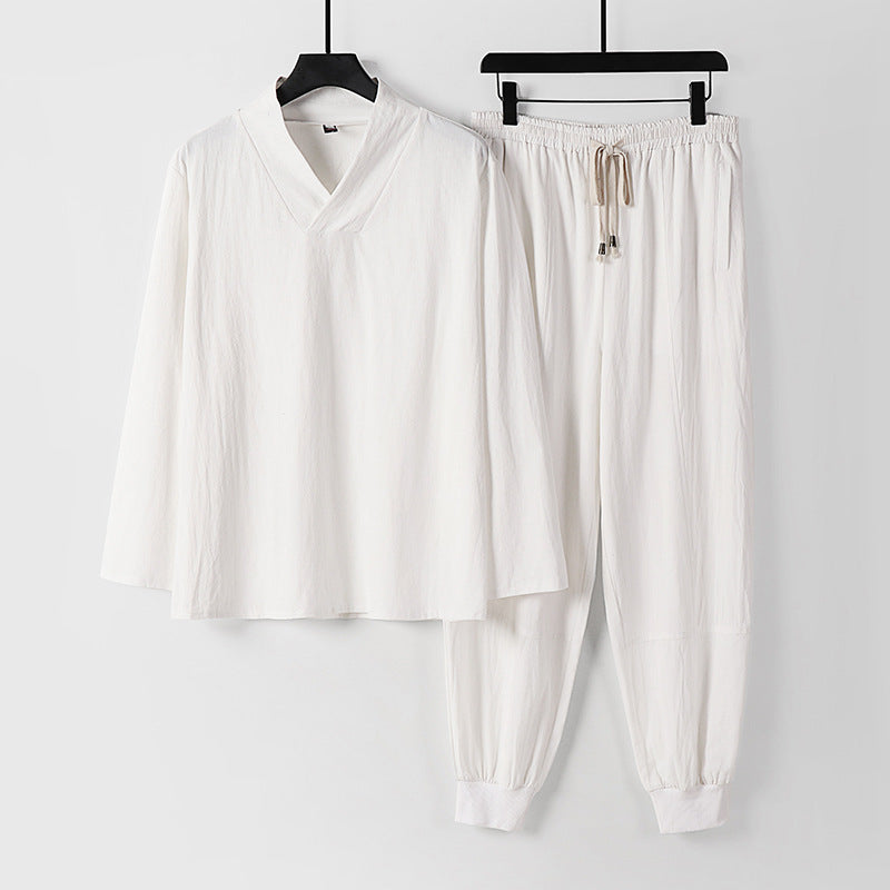 Herren Leichtes Kimono-Loungewear-Set aus Baumwollmix mit V‑Ausschnitt und elastischer Bündchenhose Nord Taschen
