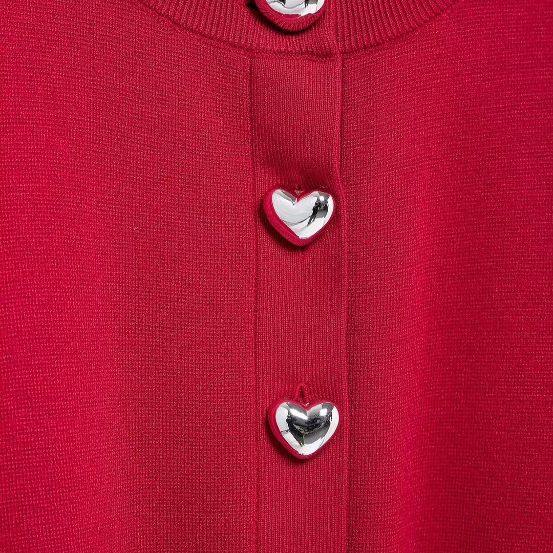 Damen Cropped Strickcardigan mit Ballonärmeln und Herz‑Zierknöpfen Nord Taschen