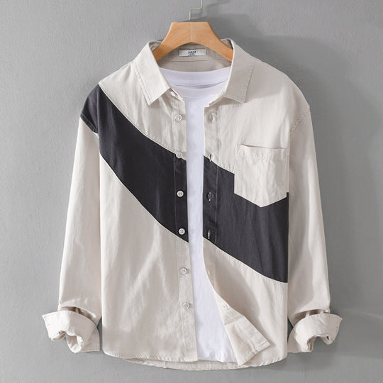 Herren Baumwoll-Overshirt mit diagonalem Colorblock, Kentkragen und Brusttasche Nord Taschen