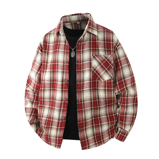 Herren Oversize kariertes Flanellhemd mit Brusttasche und entspannter Overshirt-Passform Nord Taschen