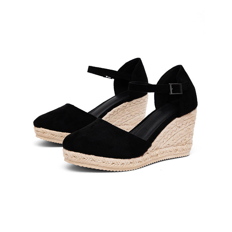 Damen Wedge-Sandalen mit eleganten Riemen und Raffia-Details Nord Taschen