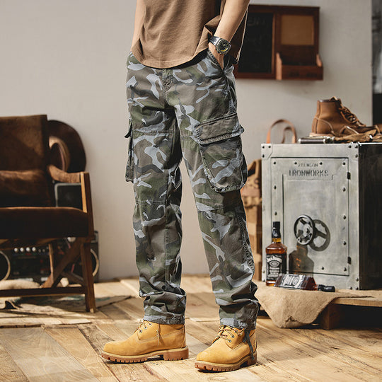Herren Camouflage-Utility-Cargohose mit Mehrfachklappentaschen, Kniepaneelen und Kordelabschluss Nord Taschen