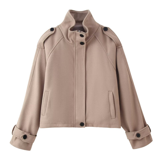 Damen 90+ kurzgeschnitteter Wollmix‑Blouson mit Funnelkragen und Taillierungsdetails Nord Taschen