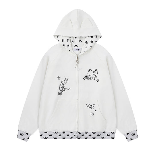 Damen Kapuzenjacke mit Reißverschluss im Casual‑Kawaii‑Stil, Kontrastkapuze, Comic‑Prints und Rippbündchen Nord Taschen