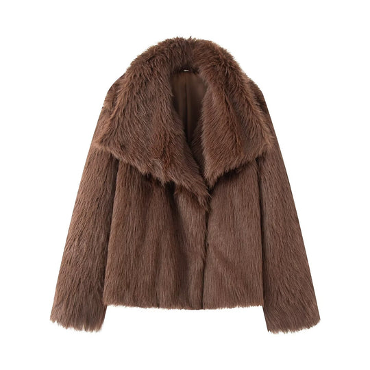 Damen 200+ kurze Kunstfelljacke mit weitem Schalkragen Nord Taschen