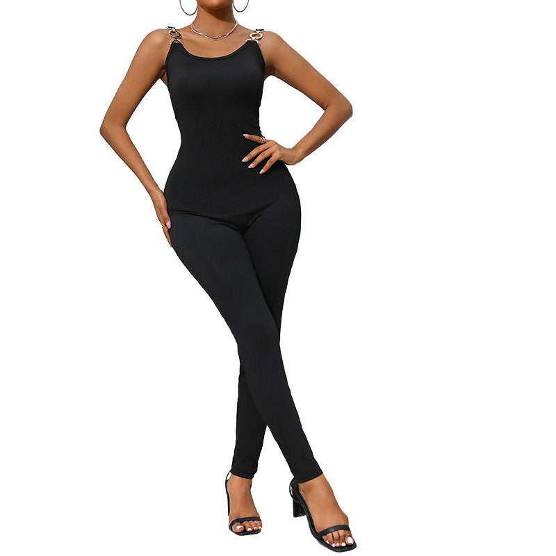 Damen Figurbetonter Jumpsuit mit Ketten‑Trägern und schmaler Beinpartie Nord Taschen