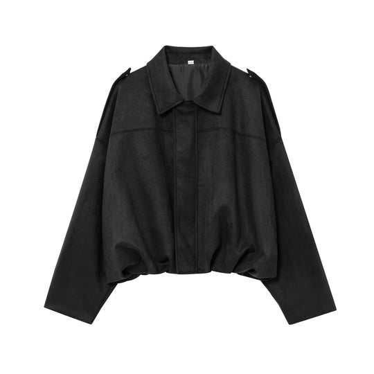Damen Gekürzte Wildlederoptik-Blousonjacke mit Taillen-Smock und Schulterpatten Nord Taschen