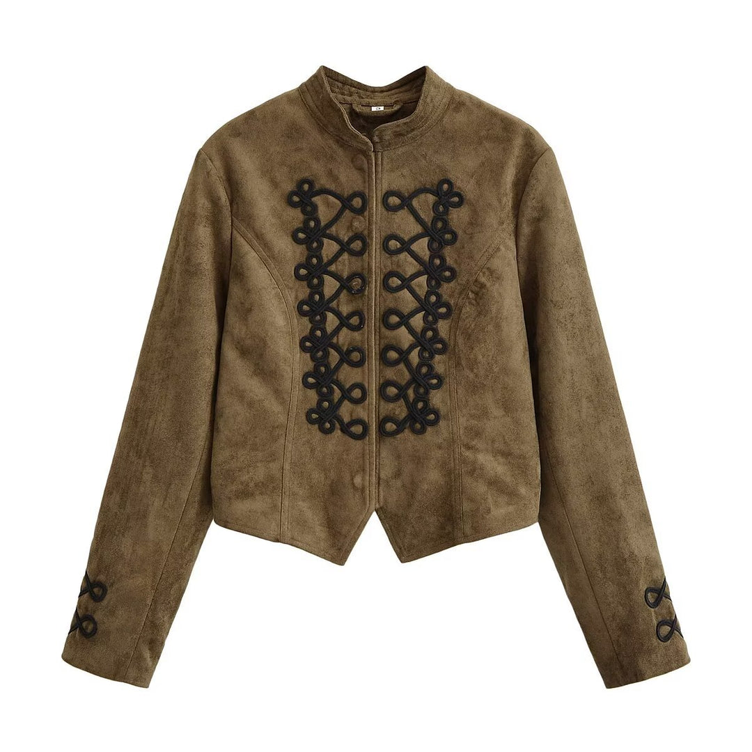 Damen Kurzjacke im Hussarenstil mit Zierkordeln und Stehkragen Nord Taschen