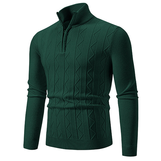 Herren Slim-Fit Halbzip-Strickpullover mit Mockneck, Zopfmuster und gerippten Bündchen Nord Taschen