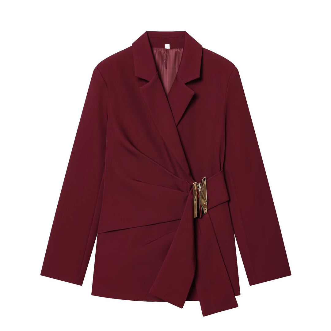 Damen Zweiteiliges Wickelblazer- und Palazzo-Anzugset mit Ziergürtel Nord Taschen