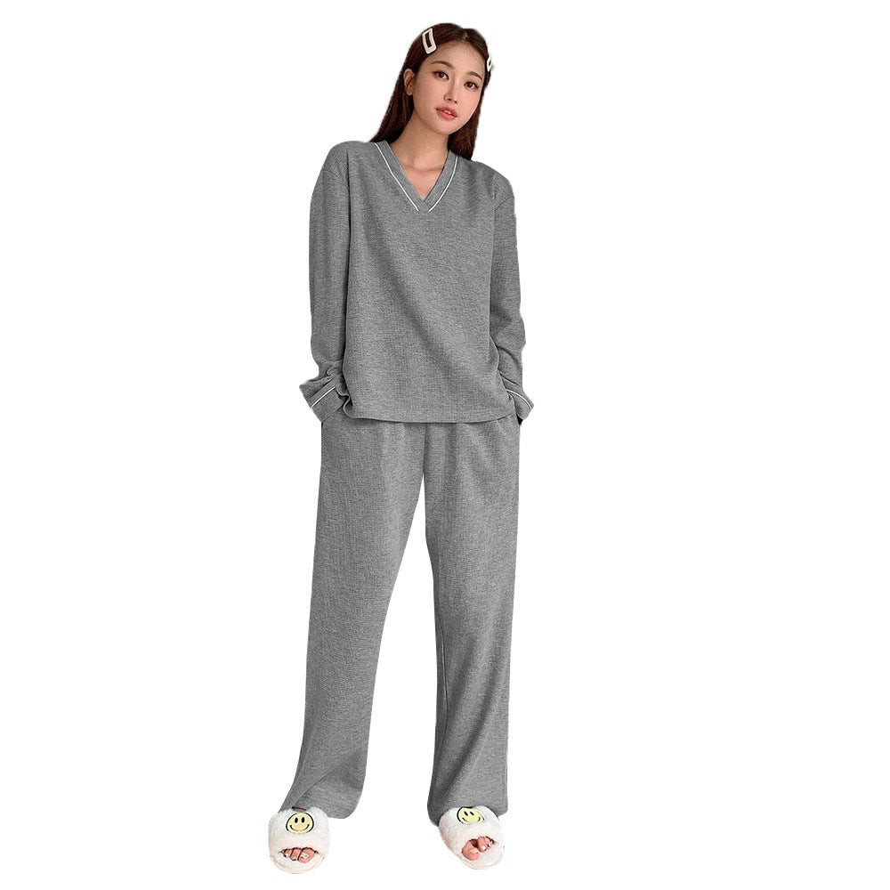 Damen gemütliches V-Neck Lounge-Set mit weitem Palazzohose-Schnitt aus weichem Jersey Nord Taschen