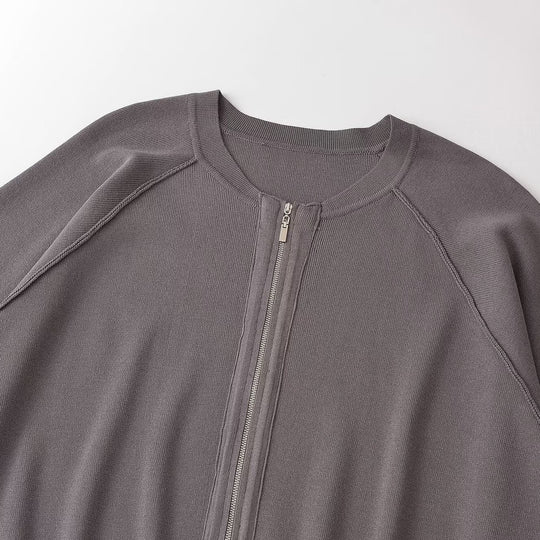 Damen Oversize Strick-Bomberjacke mit Reißverschluss und Raglanärmeln Nord Taschen