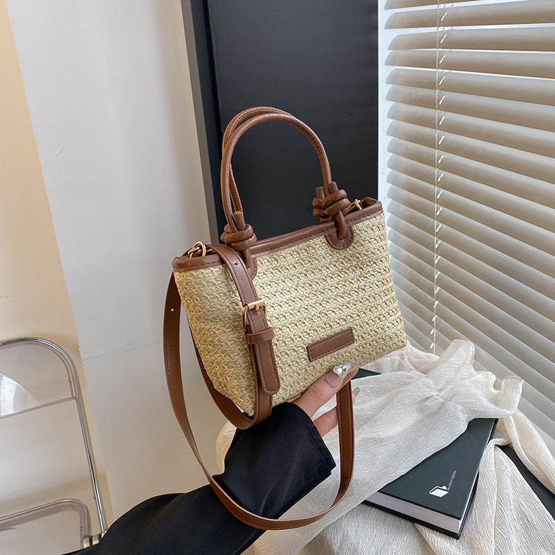 Damen Strandtasche mit geflochtener Struktur und elegantem Kunstlederakzent Nord Taschen
