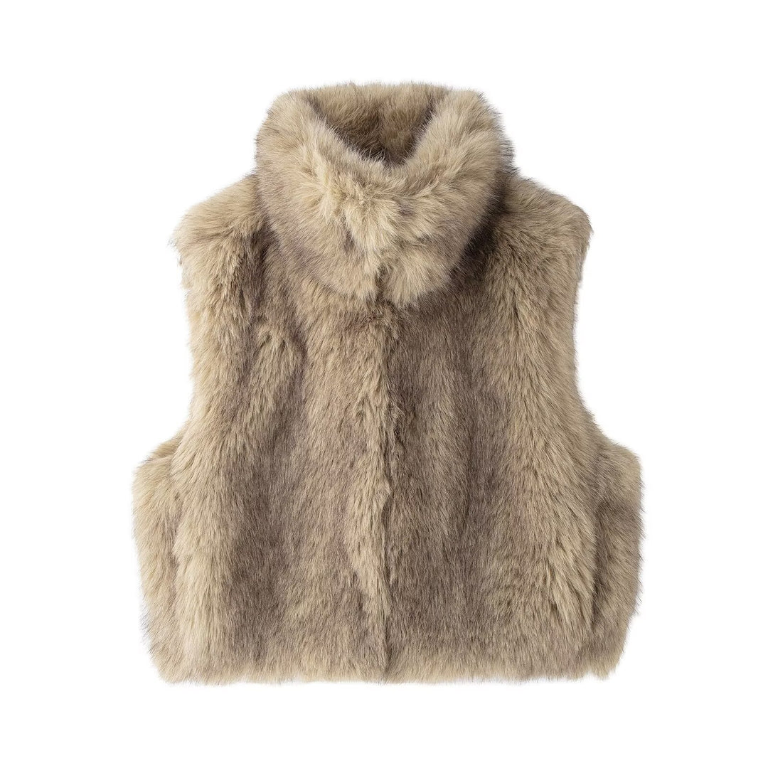 Damen Ärmellose Teddy‑Plüschweste mit hohem Stehkragen und dichtem Hochflor Nord Taschen