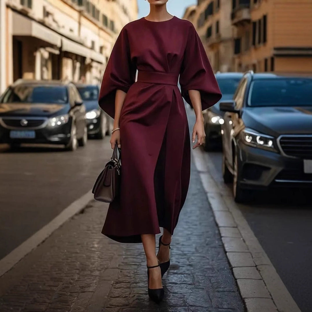 Damen Elegantes Maxikleid mit Befestigungsband und weitem Ärmel