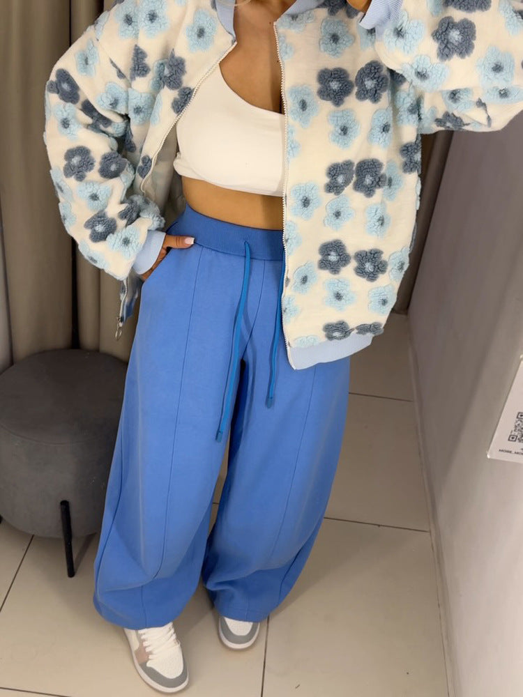 Damen Weite High‑Waist Sweatpants mit Bundkordel, Bügelfalte & Eingrifftaschen Nord Taschen