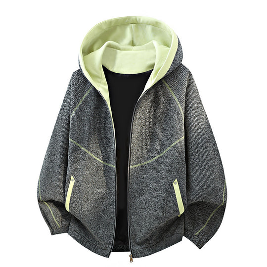Damen Oversize-Struktur-Kapuzenjacke mit Kontrastfutter, durchgehendem Reißverschluss & Eingrifftaschen Nord Taschen