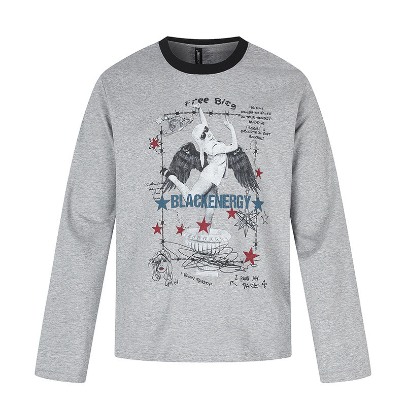 Damen Langarmshirt mit Vintage-Illustration, Kontrastkragen und Relaxed-Fit Nord Taschen