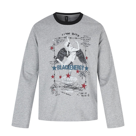 Damen Langarmshirt mit Vintage-Illustration, Kontrastkragen und Relaxed-Fit Nord Taschen