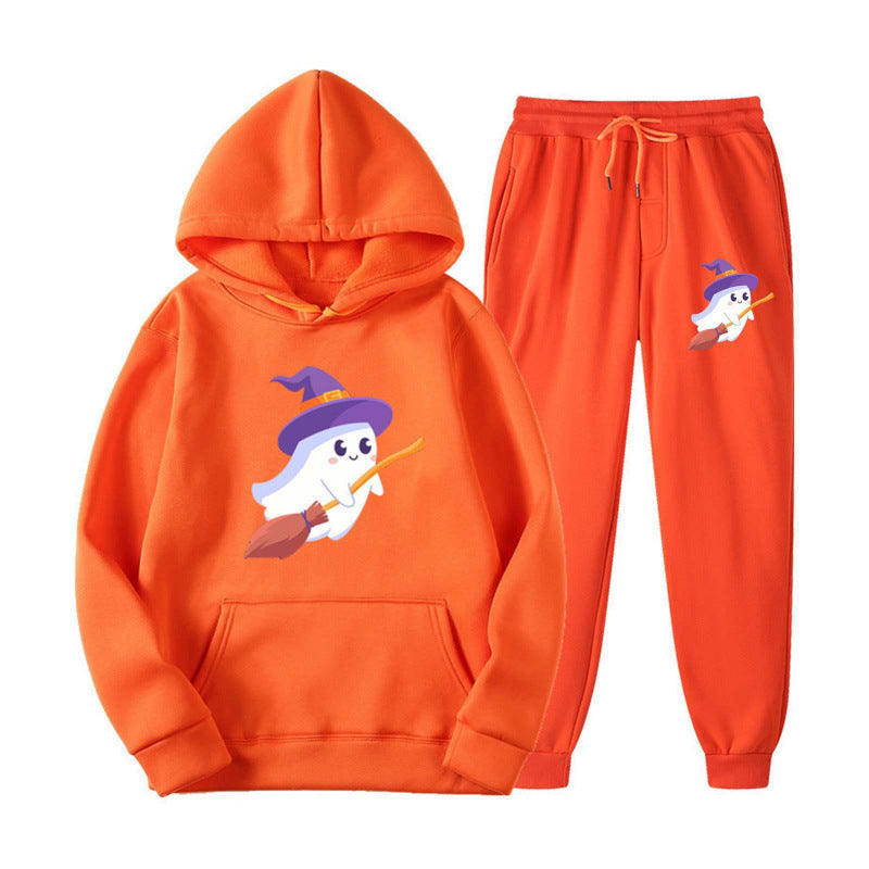 Unisex kuscheliger Kapuzenpullover und Jogginghose Set mit Halloween-Geistprint Nord Taschen