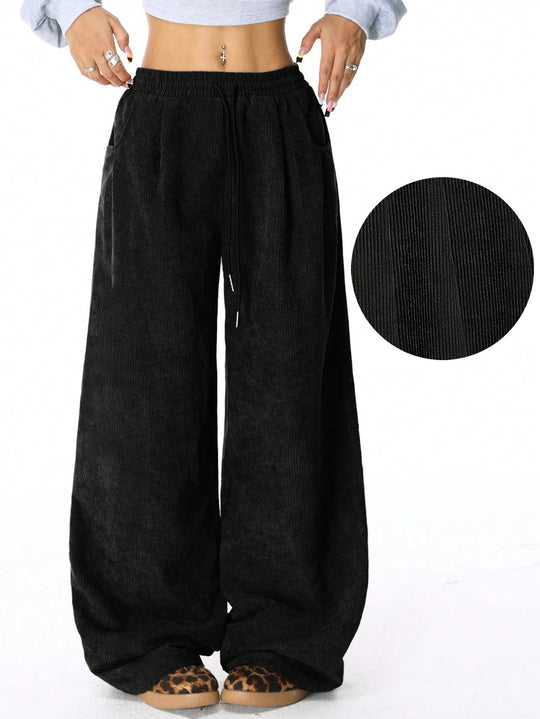 Damen Weite Cordhose mit Gummibund, Tunnelzug und Eingrifftaschen Nord Taschen