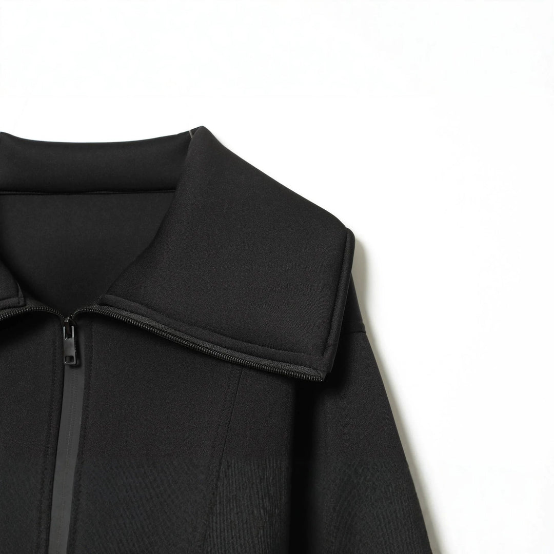 Damen Gekürzte strukturierte Jacke im Neopren‑Look mit weitem Schalkragen Nord Taschen