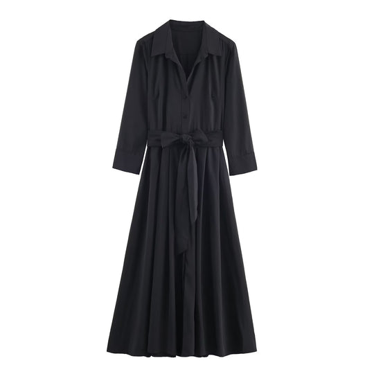 Damen Maxikleid im Hemdblusenstil mit Bindegürtel und schwingendem A‑Linienrock Nord Taschen