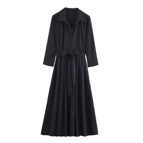 Damen Maxikleid im Hemdblusenstil mit Bindegürtel und schwingendem A‑Linienrock Nord Taschen