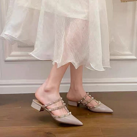 Damen Mules mit dekorativen Riemen und komfortablem Blockabsatz