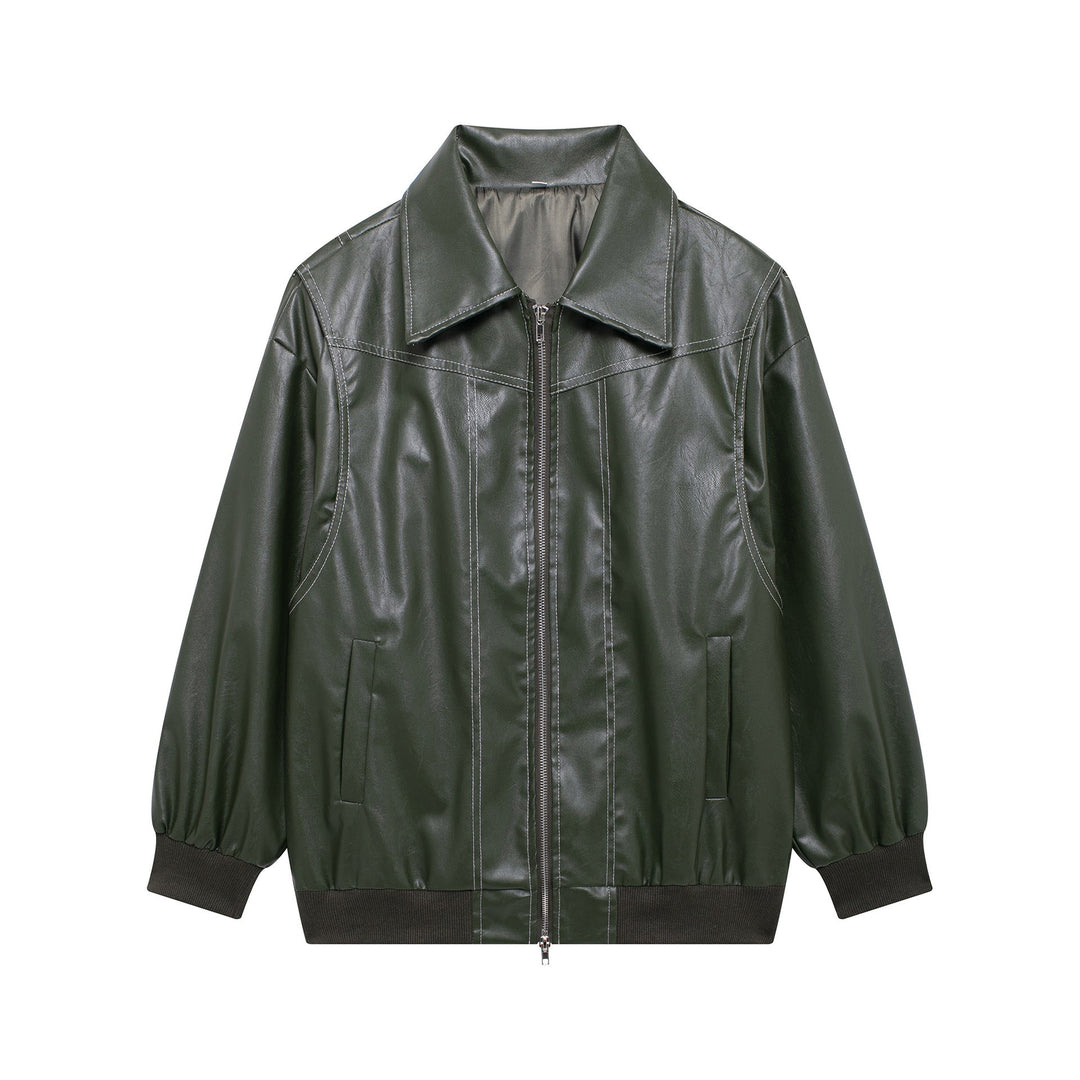 Damen Kunstlederjacke mit elastischen Bündchen und hochschließendem Kragen