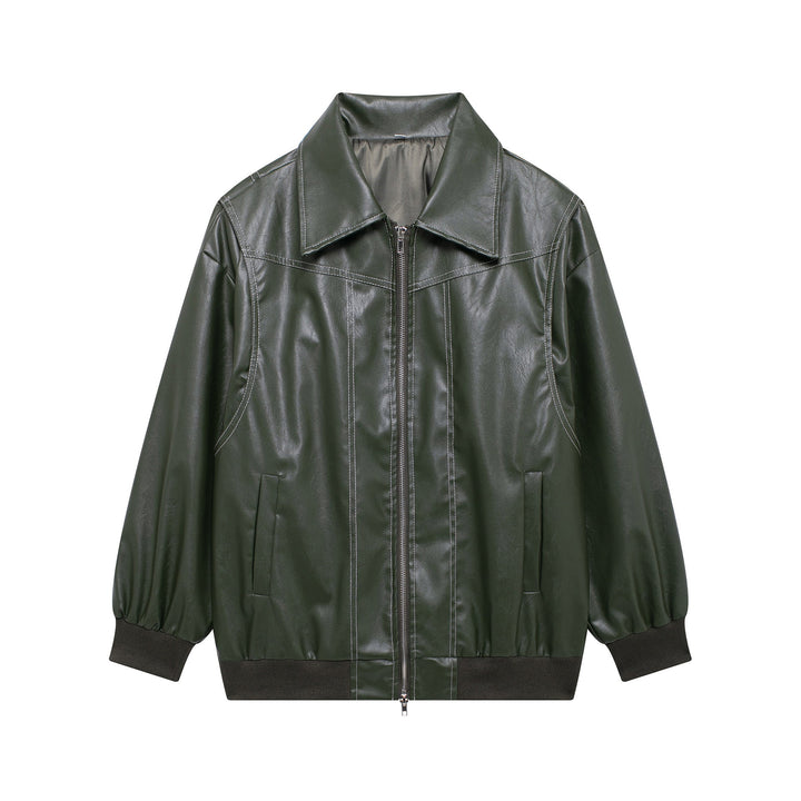 Damen Kunstlederjacke mit elastischen Bündchen und hochschließendem Kragen