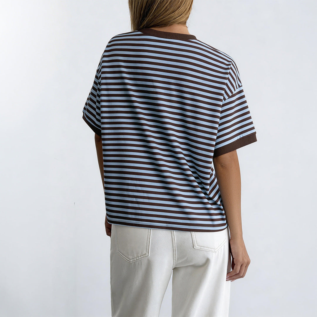 Damen Oversized Streifen-T-Shirt mit Kurzarm und Rundhalsausschnitt