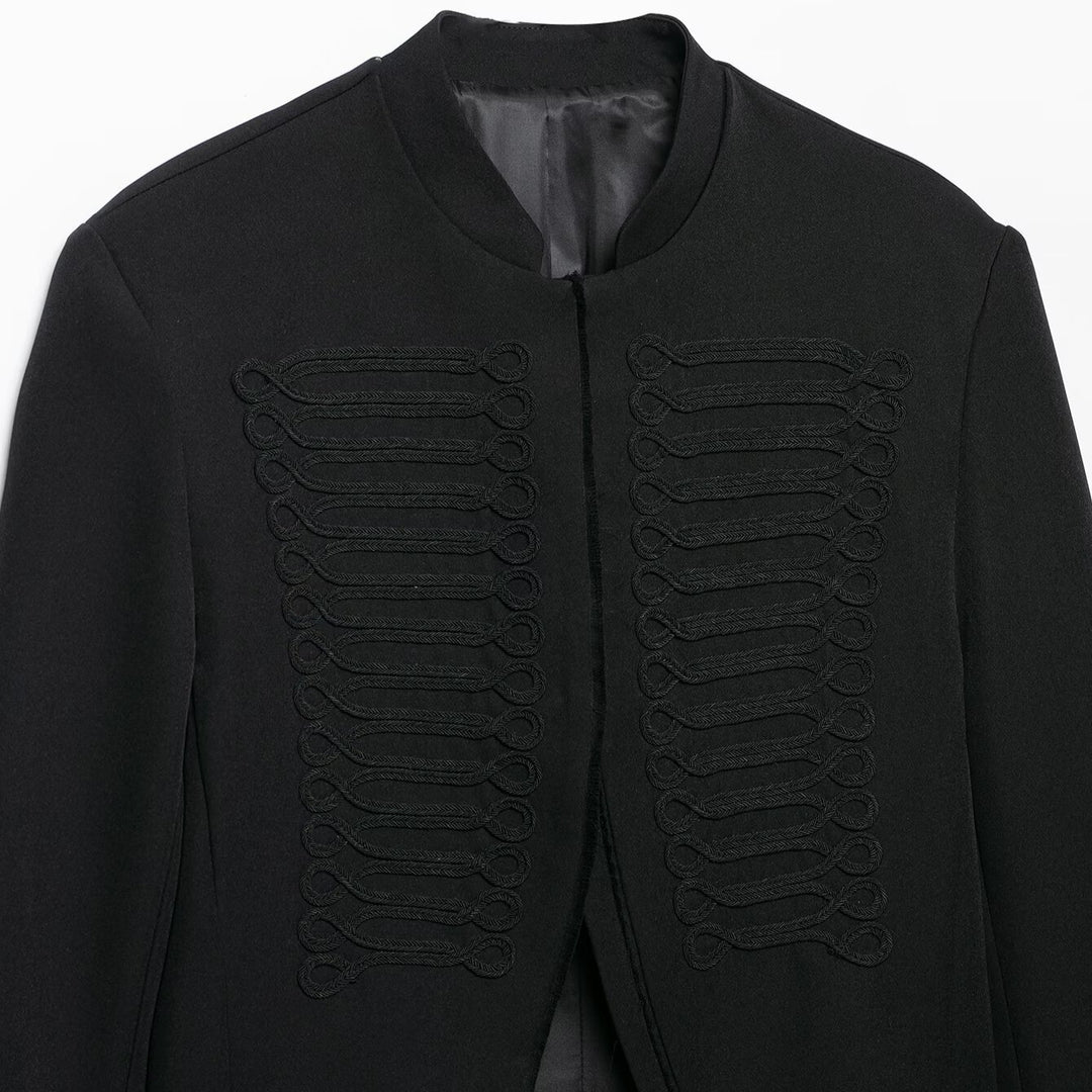 Damen Kurze militärinspirierte Bolerojacke mit Stehkragen und Zierkordeln Nord Taschen