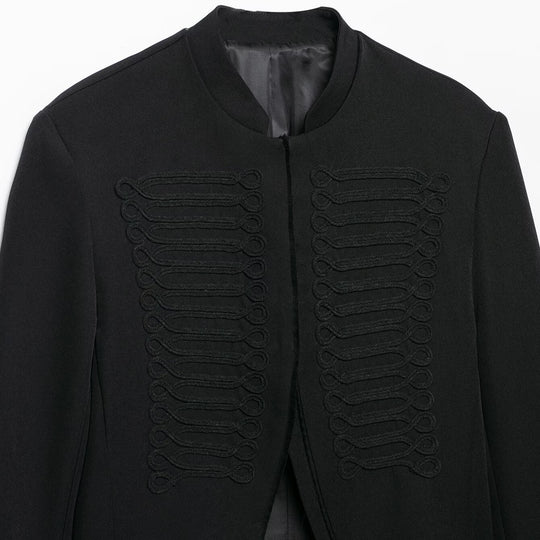 Damen Kurze militärinspirierte Bolerojacke mit Stehkragen und Zierkordeln Nord Taschen