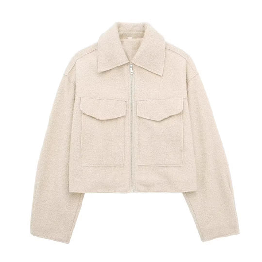 Damen Kurzgeschnittene Sherpa-Jacke mit Reißverschluss und aufgesetzten Pattentaschen Nord Taschen
