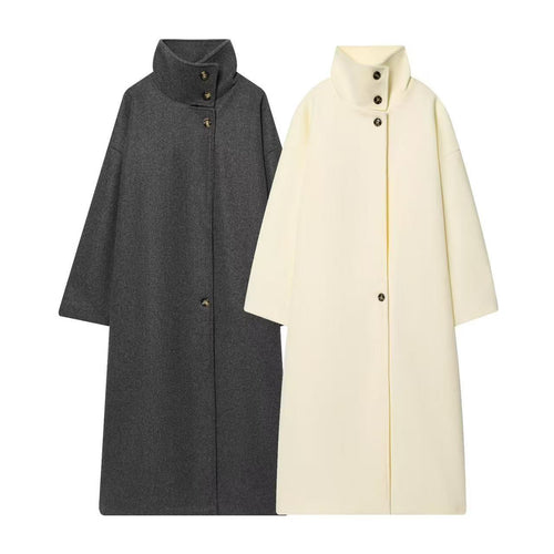 Damen Longline-Mantel mit Funnelkragen und minimalistischer Frontknopfleiste Nord Taschen