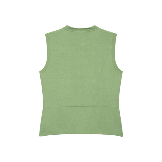 Damen Ärmellose Strickweste im Militärstil mit dekorativen Metallknöpfen und aufgesetzten Taschen Nord Taschen
