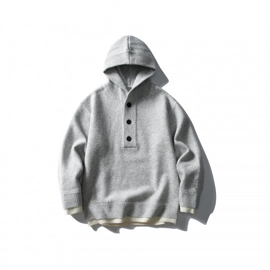 Unisex Strick‑Kapuzenpullover mit halber Knopfleiste, geripptem Saum und zweilagigem Abschluss Nord Taschen