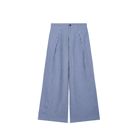 Damen Hochtaillierte weite Palazzo‑Hose mit Bundfalten, Bügelfalte und vertikalem Nadelstreifen Nord Taschen