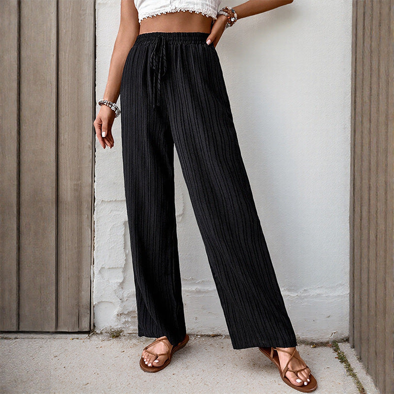 Damen Weite Sommerhose aus leichtem Crinkle‑Stoff mit elastischem Bund und Tunnelzug Nord Taschen