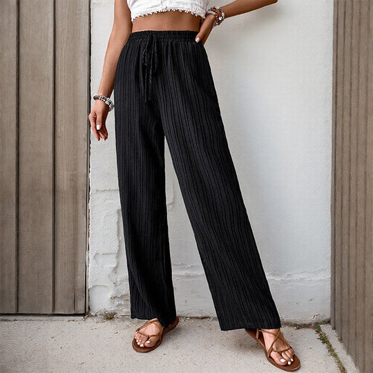 Damen Weite Sommerhose aus leichtem Crinkle‑Stoff mit elastischem Bund und Tunnelzug Nord Taschen