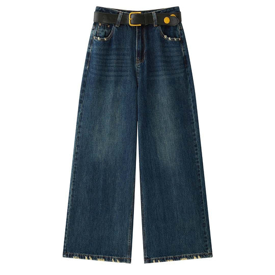 Damen Weite Vintage-Denim Jeans mit hohem Bund und ausgefranstem Saum Nord Taschen