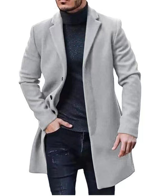 Herren langer Wollmixmantel mit Boucléstruktur, taillierter Silhouette und klassischem Revers Nord Taschen