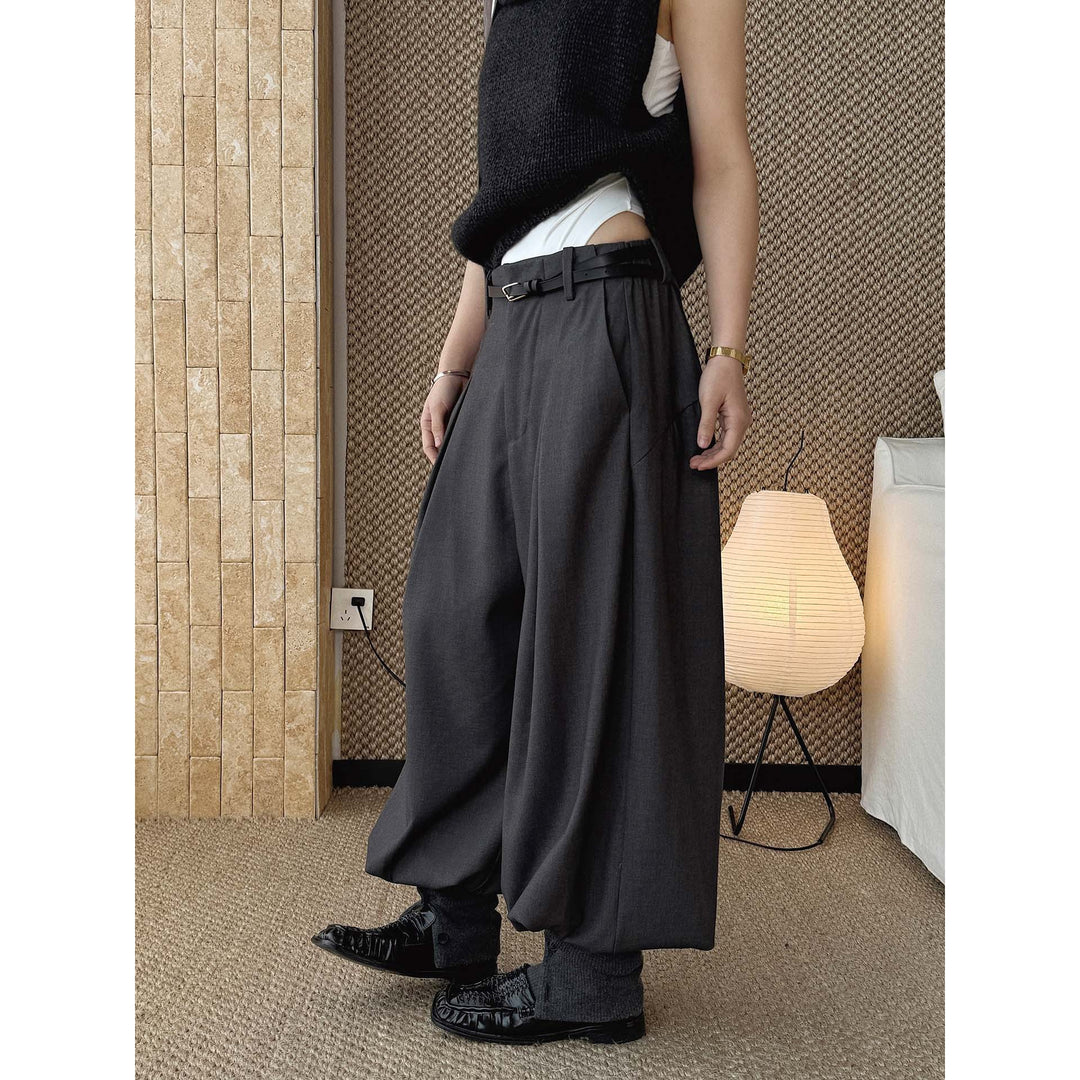 Damen weite Bundfaltenhose mit High Waist und Wollmix Nord Taschen