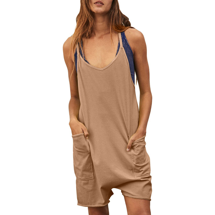 Damen komfortabler Overall mit tiefem Ausschnitt und praktischen Taschen