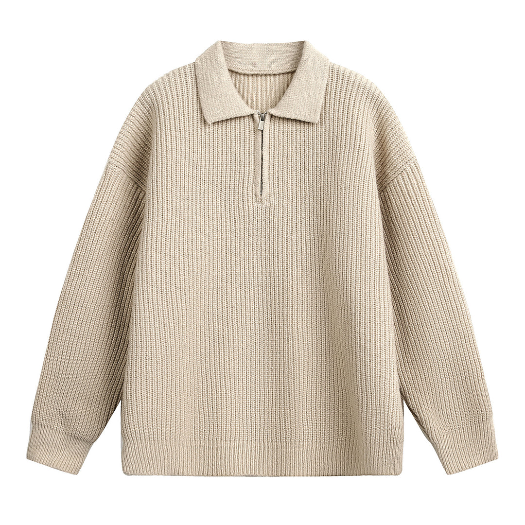 Unisex Boxy-Rippenpullover mit Polokragen und kurzem Metall-Halbzip Nord Taschen